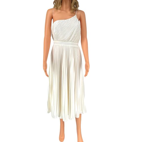 Lulus White One Shoulder Pleated Midi Dress M Grecian Formal Prom Wedding - Picture 2 of 9